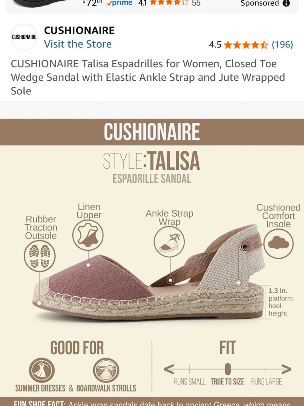 CUSHIONAIRE Talisa Espadrille Wedge in Dusty Rose